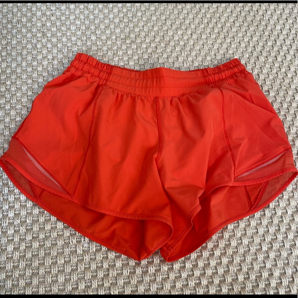lululemon hotty hot long shorts size 8 orange red